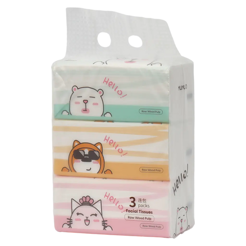 3er-Pack Gesichtstücher aus Zellstoff für empfindliche Haut (Weiß/Grün/Gelb/Rosa)