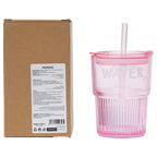 Coffee Tumbler aus Glas mit Deckel und Glasstrohhalm, 450 ml (Rosa)