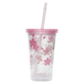 Kunststoff-Trinkbecher mit Strohhalm, 450 ml mit Kirschblüten-Design (Rosa)