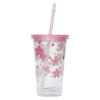 Kunststoff-Trinkbecher mit Strohhalm, 450 ml mit Kirschblüten-Design (Rosa)