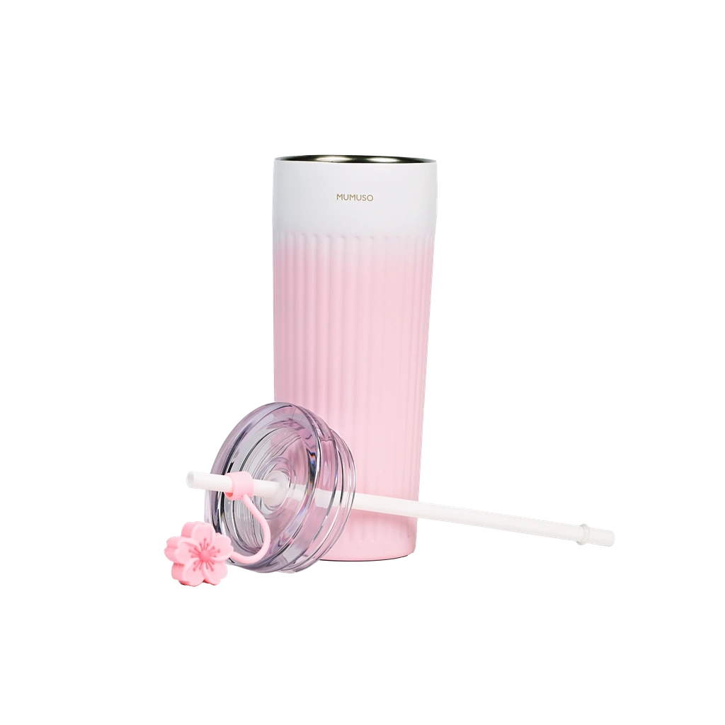 Isolierbecher aus Edelstahl mit Rippen-Design, 500 ml, Kollektion Kirschblüte (Rosa)