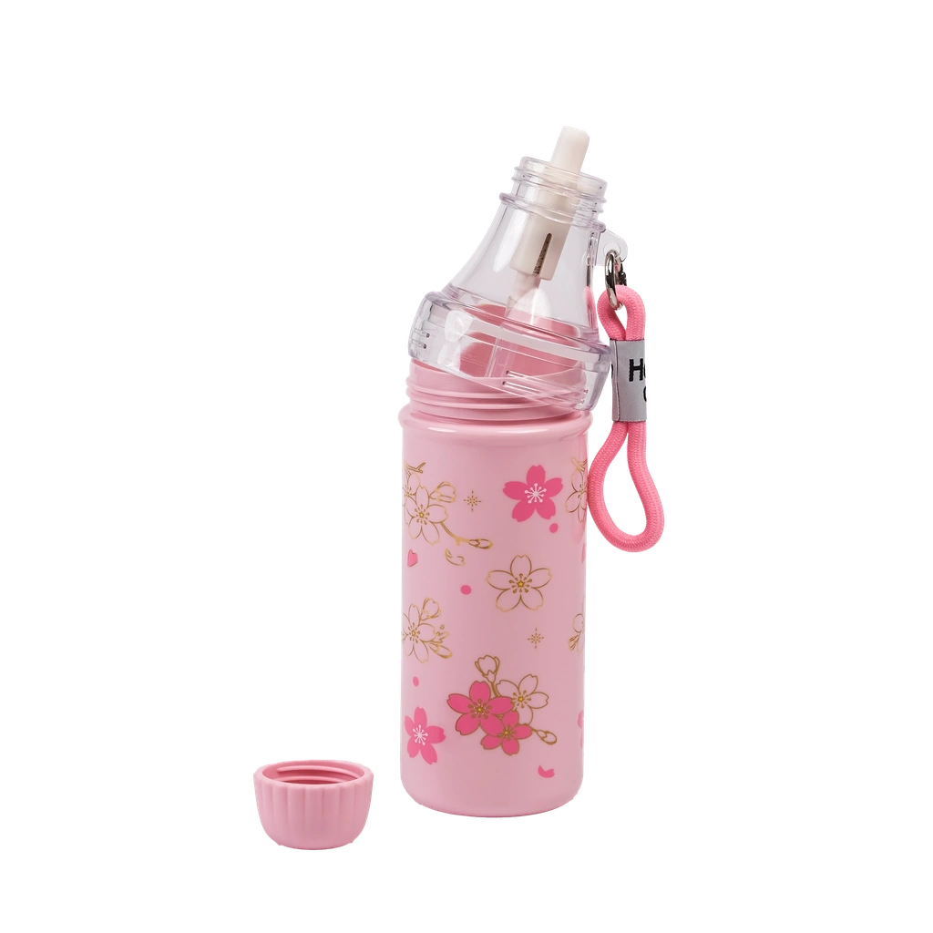 Kunststoff-Wasserflasche mit Kirschblüten-Design, 650 ml (Rosa)