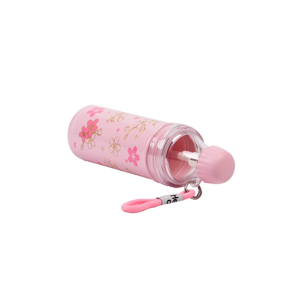 Kunststoff-Wasserflasche mit Kirschblüten-Design, 650 ml (Rosa)
