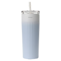 Gerippter Isolierbecher mit Strohhalm aus Edelstahl, 500 ml, Kollektion Kirschblüte (Blau)