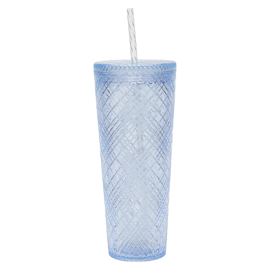 Kunststoff-Trinkbecher mit Strohhalm, 740 ml, Kollektion Kirschblüte (Blau)