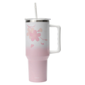 Isolierter Trinkbecher mit Henkel und Strohhalm, 1200 ml, Kollektion Kirschblüte (Pink) mit Kirschblüten-Design