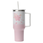 Isolierter Trinkbecher mit Henkel und Strohhalm, 1200 ml, Kollektion Kirschblüte (Pink) mit Kirschblüten-Design