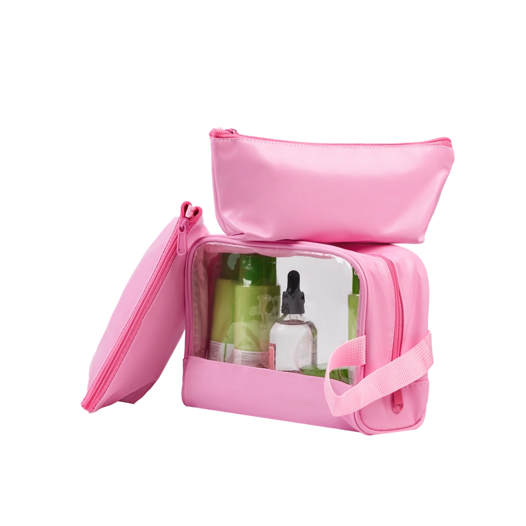 3-teiliges PVC-Kosmetiktaschen Set, transparent (Rosa)