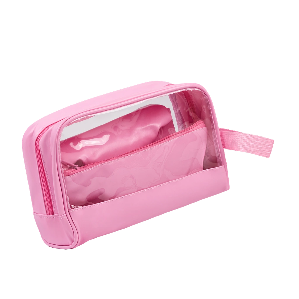 3-teiliges PVC-Kosmetiktaschen Set, transparent (Rosa)