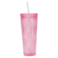 Plaid Kunststoffbecher mit Strohhalm, 740 ml, Kollektion Kirschblüte (Pink)