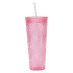 Plaid Kunststoffbecher mit Strohhalm, 740 ml, Kollektion Kirschblüte (Pink)