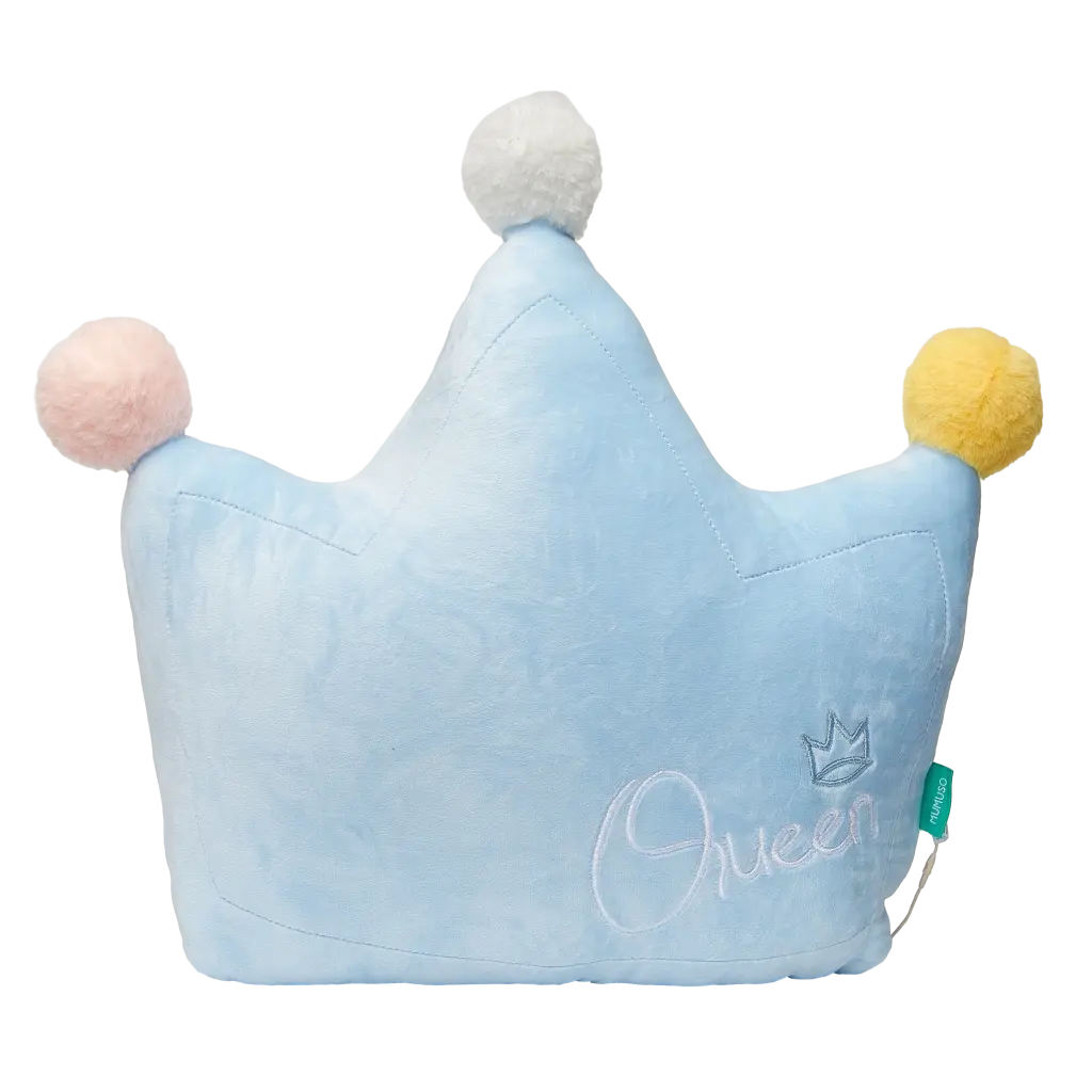 Dekokissen in Kronenform aus Polyester mit Pompon-Design (Hellblau)