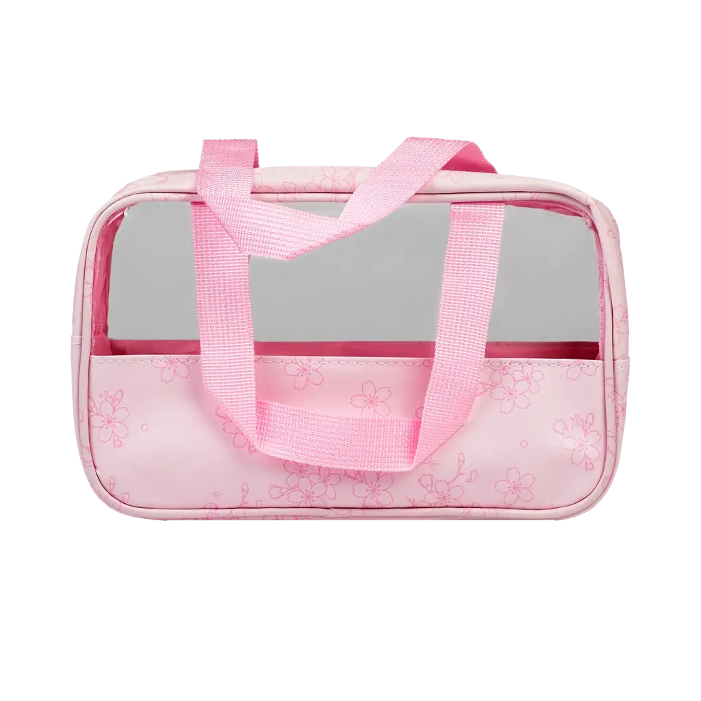 Transparente PVC-Kosmetiktasche mit Kirschblüten-Design, mittelgroß (Rosa)