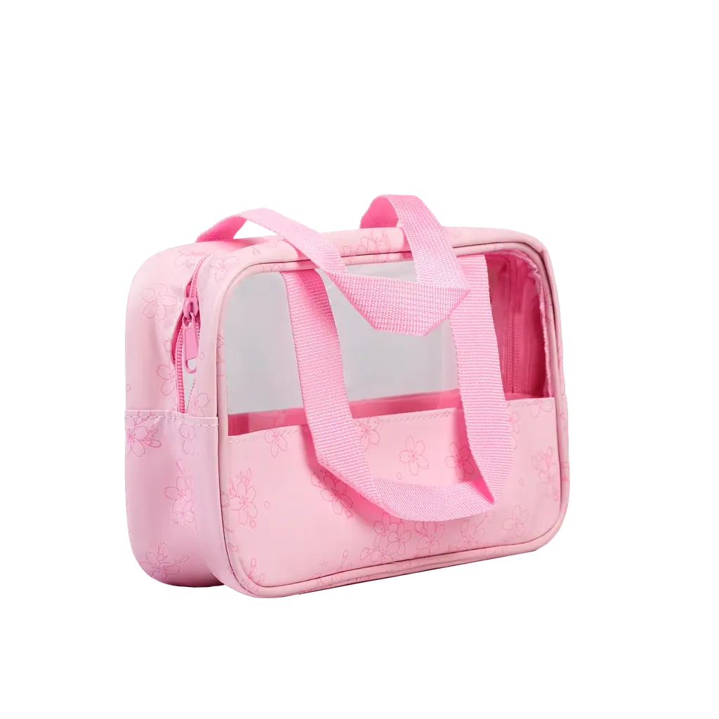 Transparente PVC-Kosmetiktasche mit Kirschblüten-Design, mittelgroß (Rosa)