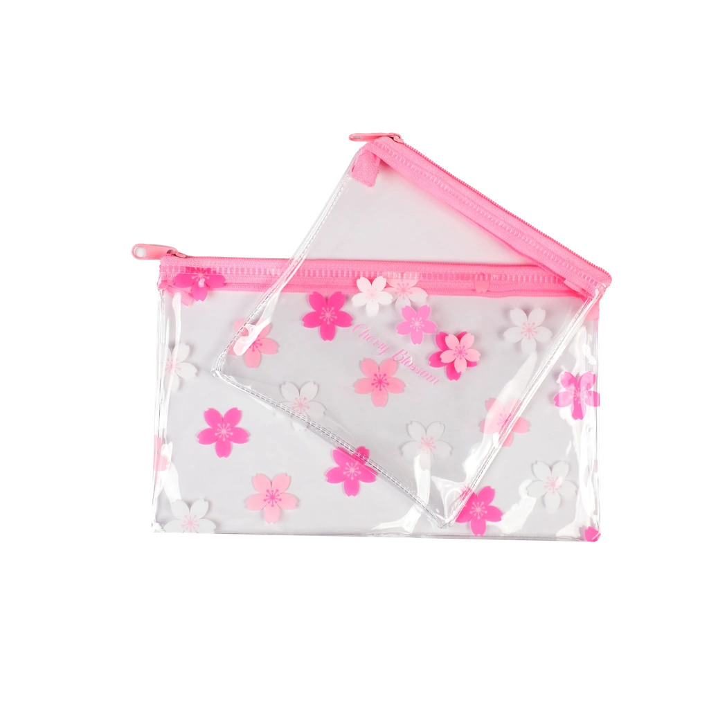 2-teiliges Stiftemäppchen-Set mit Kirschblüten-Design (Rosa)