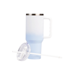 Isolierbecher aus Edelstahl mit Henkel und Strohhalm, 1200 ml, Kollektion Kirschblüte (Blau)