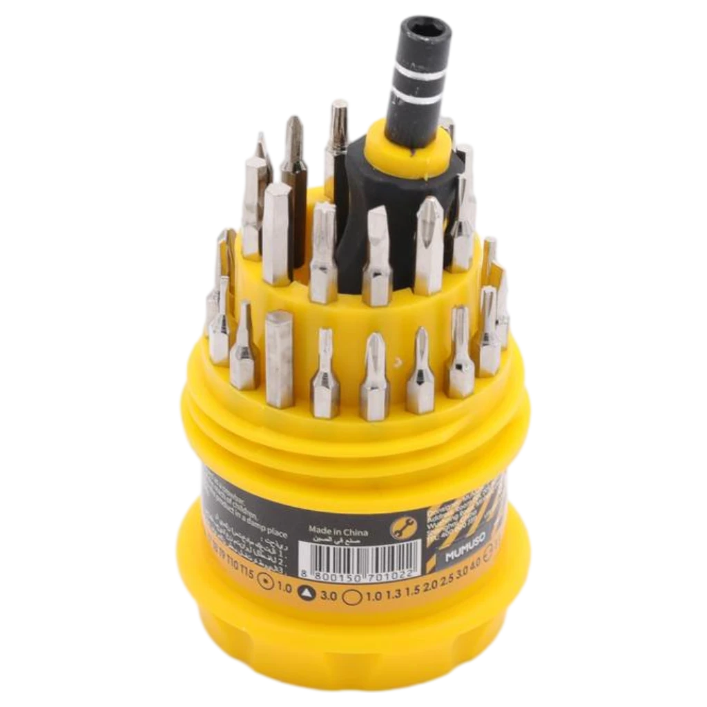 Kompaktes Schraubendreher-Set mit verschiedenen Bits für Haushalt und Reparatur (Gelb/Transparent)