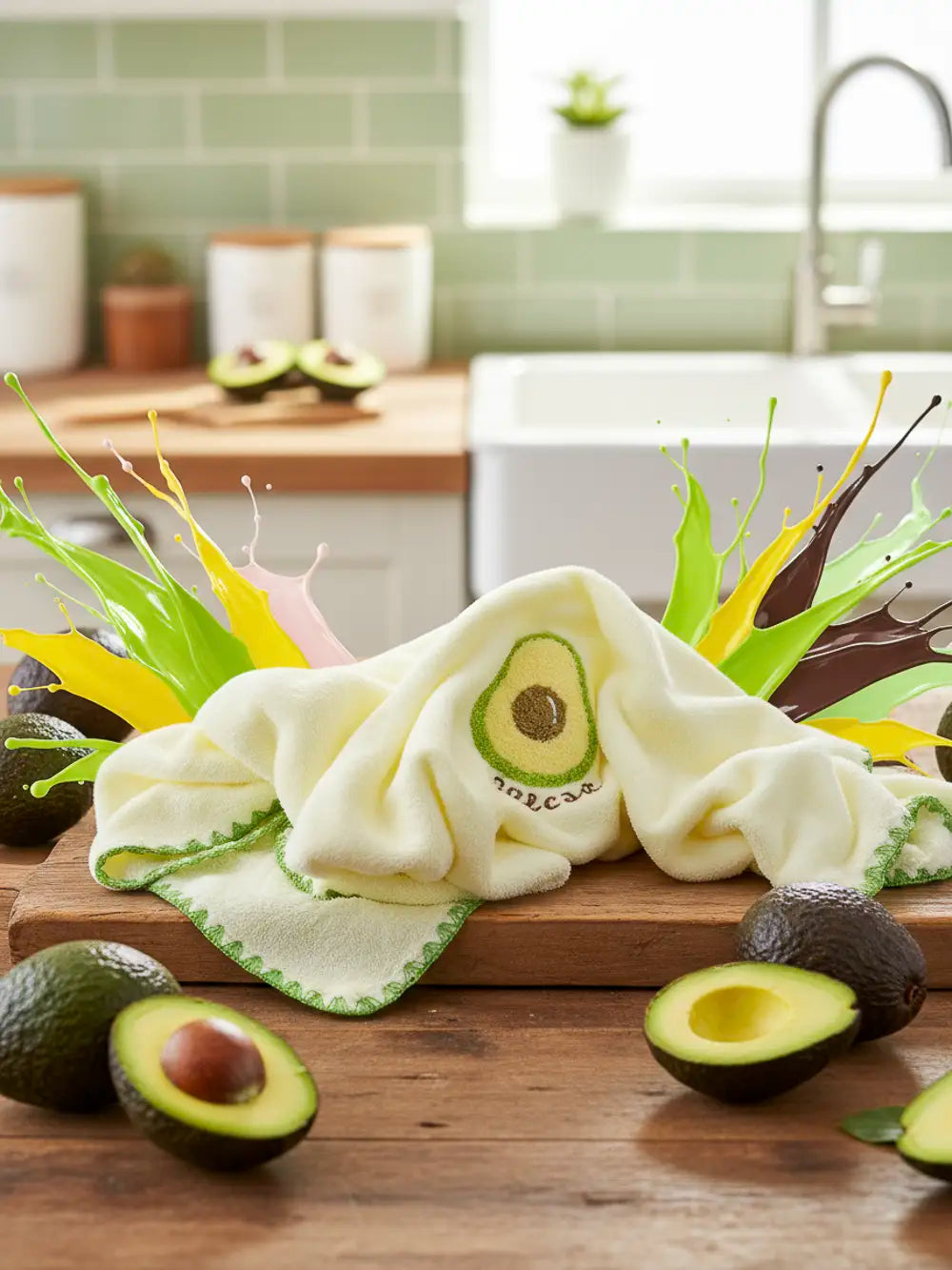 Avocado-Serie Handtuch, weich und bunt (Grün)