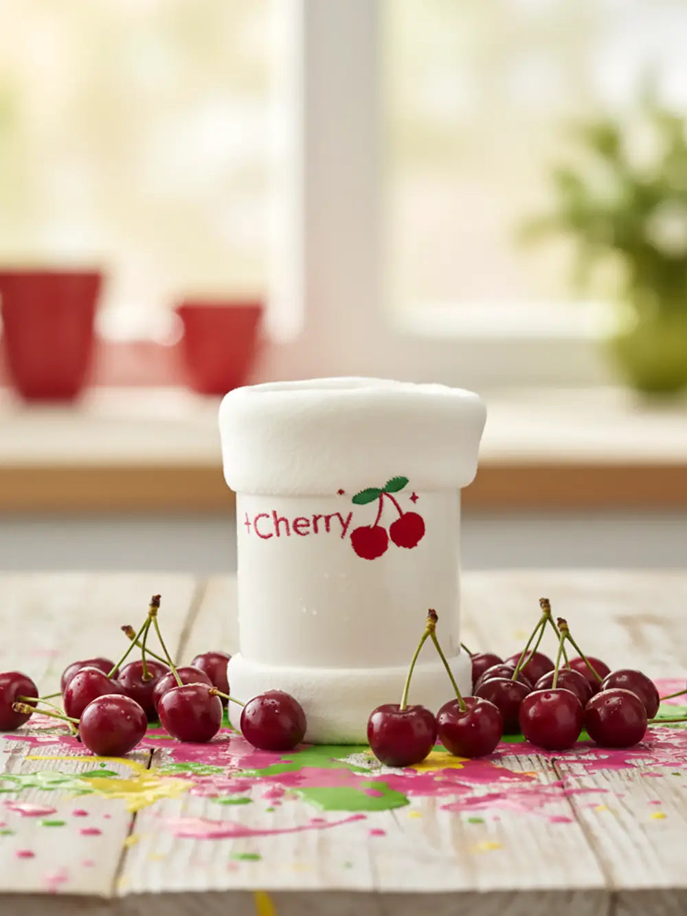 Mikrofaser-Gesichtshandtuch mit Kirsch-Design, weich &amp; schnelltrocknend (Creme/Rot)