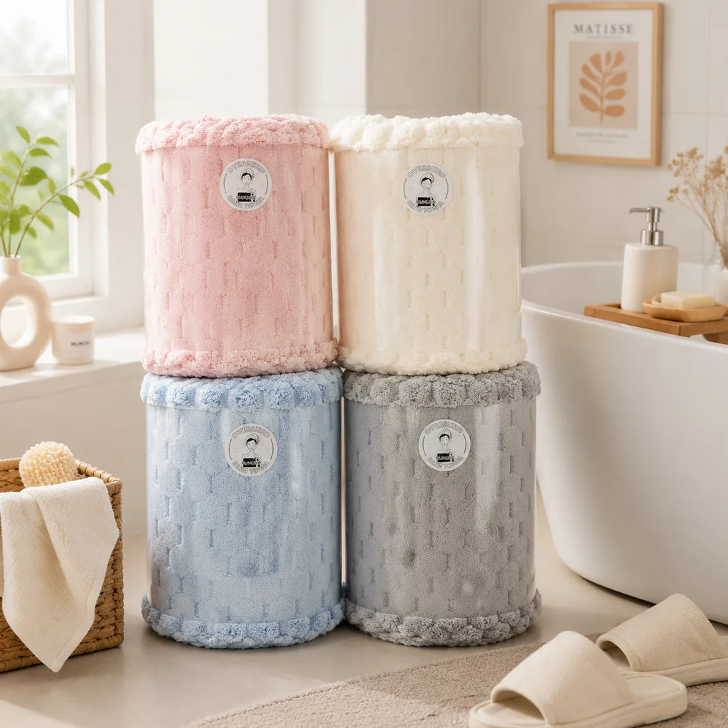 MUMUSO Macaron Oversize-Badetücher in Hellrosa, Beige, Hellblau und Hellgrau