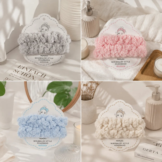 Farbübersicht der Macaron-Haarbänder in Hellgrau, Hellrosa, Hellblau und Beige