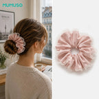Rosa MJ Scrunchie mit transparentem Spitzenbesatz