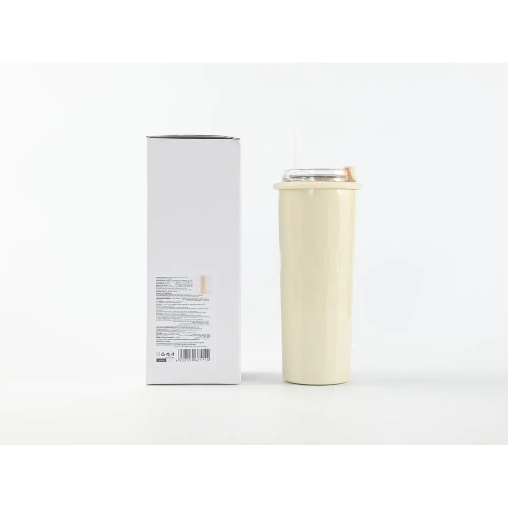 Originale Produktansicht des beigen Macaron Isolier Kaffeebechers 500 ml