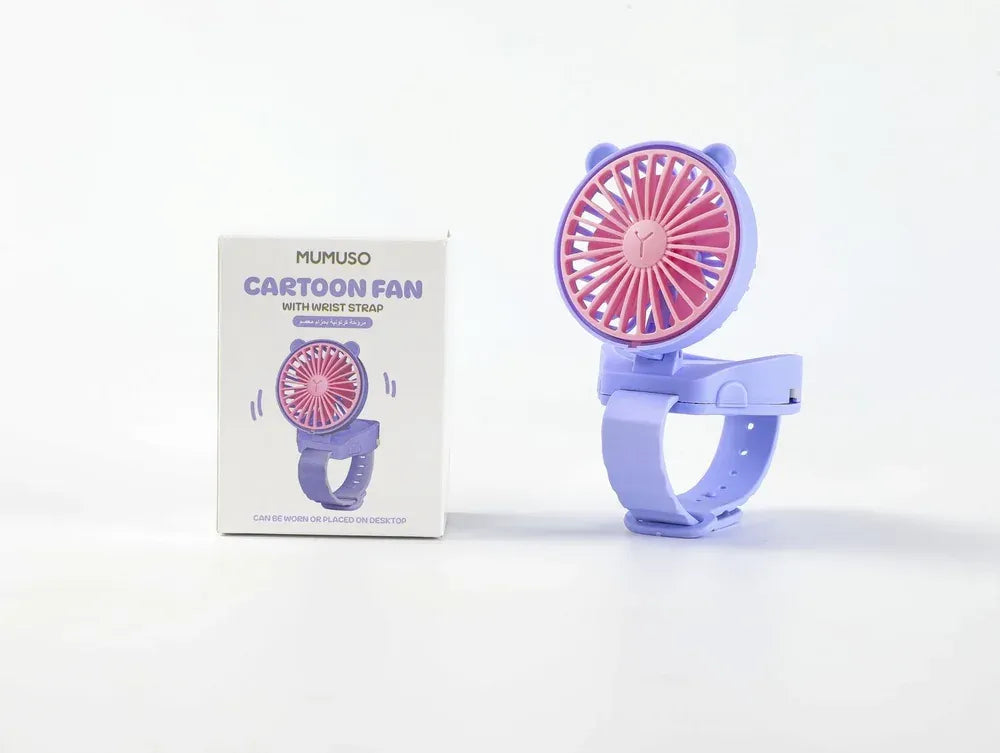 Lila Cartoon Ventilator mit Handgelenkschlaufe auf weißem Hintergrund