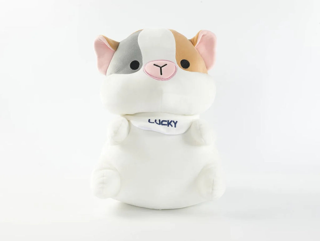 Weißes Meerschweinchen Kissen mit Lucky Halstuch Vorderansicht