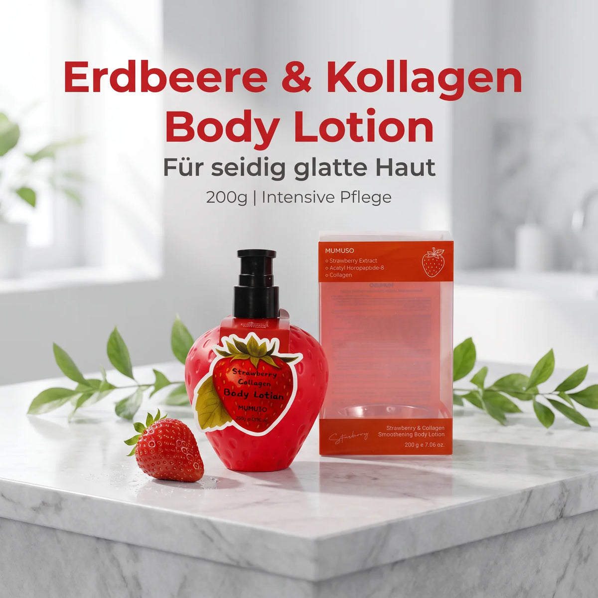 MUMUSO Erdbeer- und Kollagen-Körperlotion, 200 g, für seidig glatte Haut