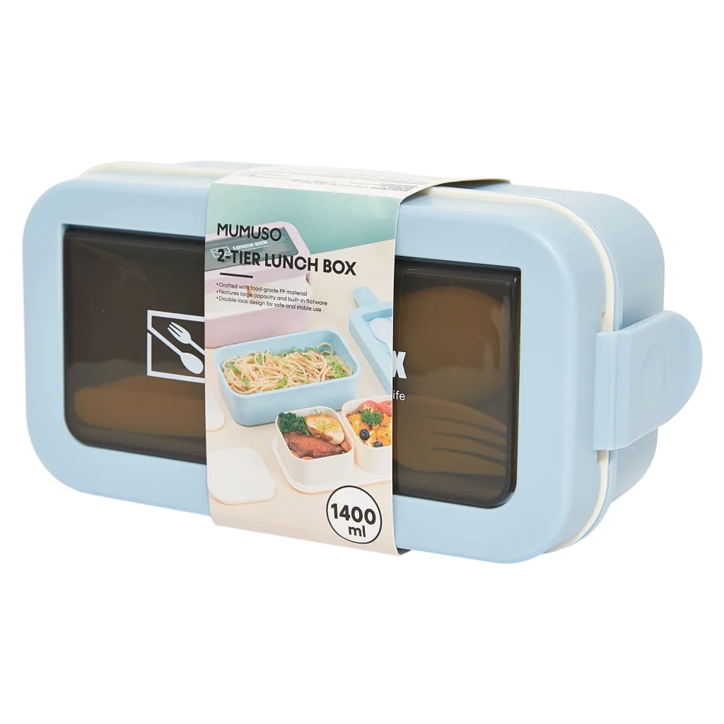 2-stöckige Lunchbox aus PP, 1400 ml (Blau)