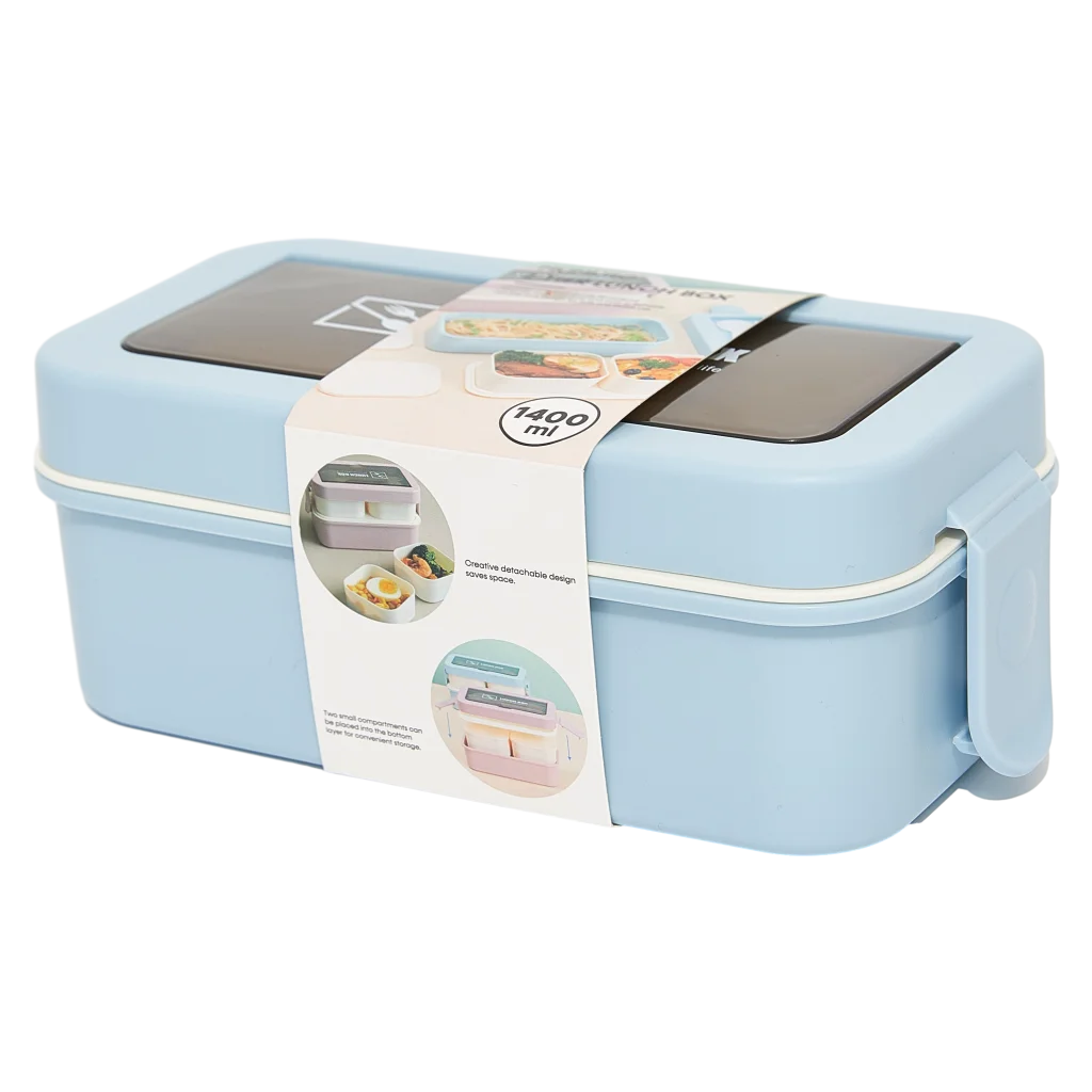 2-stöckige Lunchbox aus PP, 1400 ml (Blau)