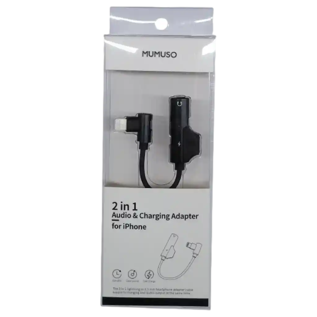 2-in-1 Lightning Audio- und Ladeadapter aus TPE und Metall (Schwarz)