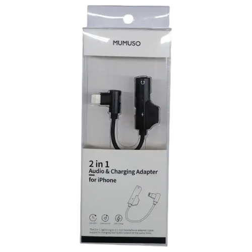 2-in-1 Lightning Audio- und Ladeadapter aus TPE und Metall (Schwarz)