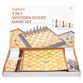 3-in-1 Brettspiel-Set aus Holz mit Schach, Dame und Leiterspiel (Natur)