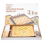 3-in-1 Brettspiel-Set aus Holz mit Schach, Dame und Leiterspiel (Natur)