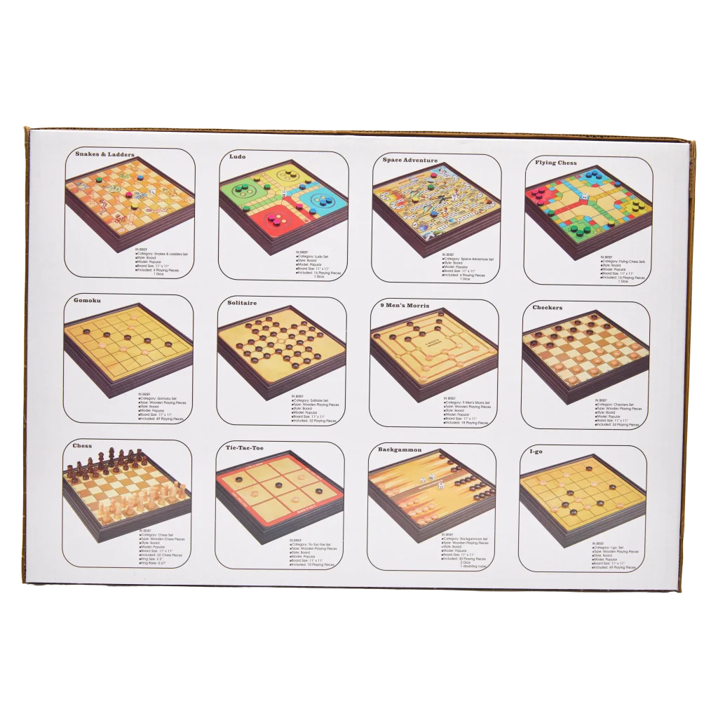 3-in-1 Brettspiel-Set aus Holz mit Schach, Dame und Leiterspiel (Natur)