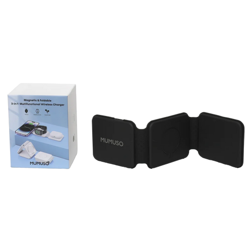 3-in-1 faltbare Wireless-Ladestation aus ABS und Silikon (Schwarz)