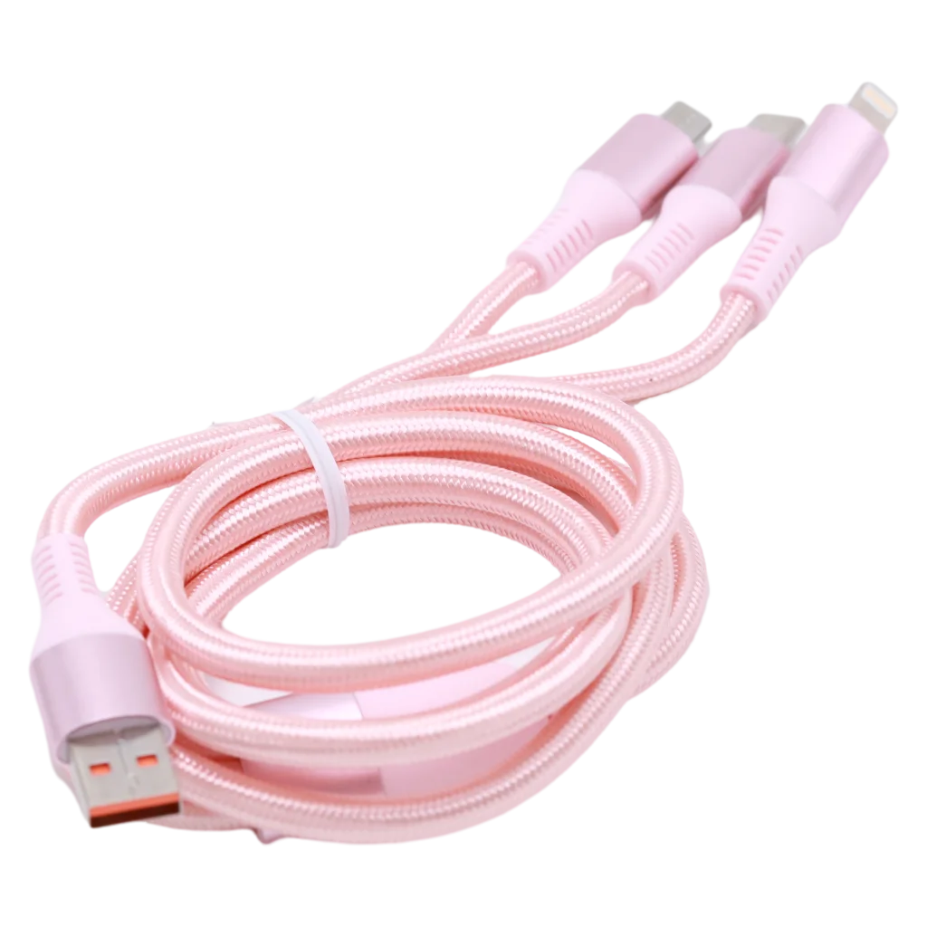 3-in-1 Nylon-USB-Ladekabel, 66W Fast Charge (Rosa)