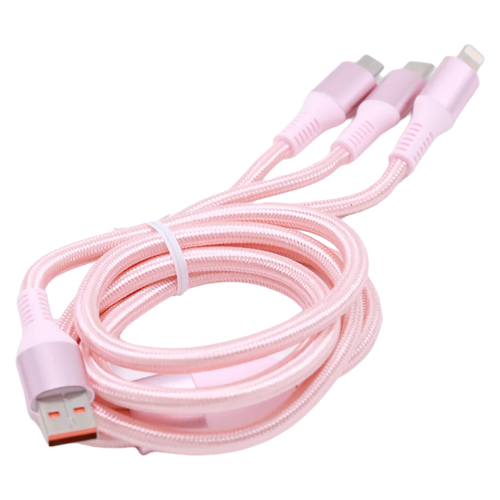3-in-1 Nylon-USB-Ladekabel, 66W Fast Charge (Rosa)