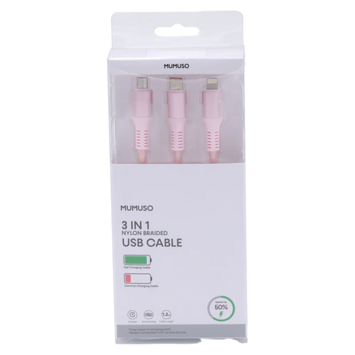 3-in-1 Nylon-USB-Ladekabel, 66W Fast Charge (Rosa)