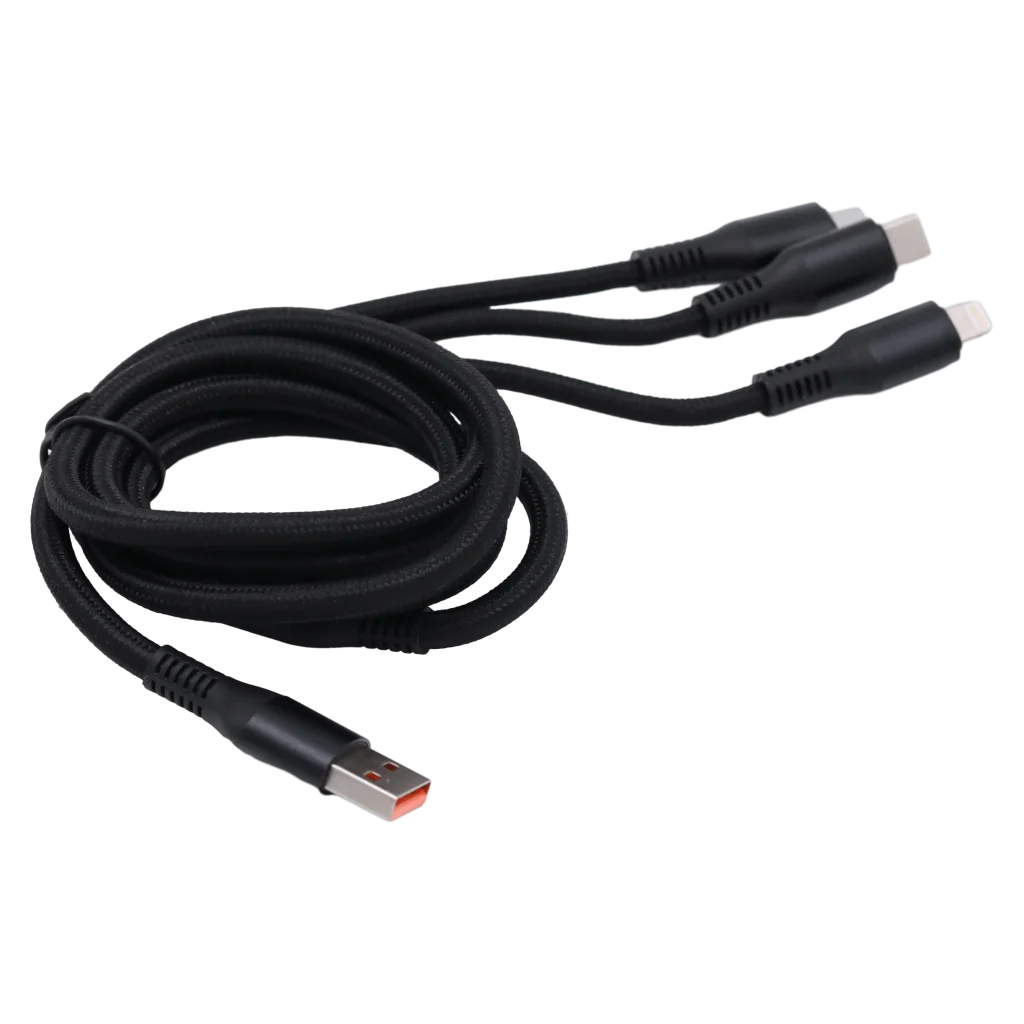 3-in-1 USB-Ladekabel aus Nylon, Fast Charge 66W (Schwarz)