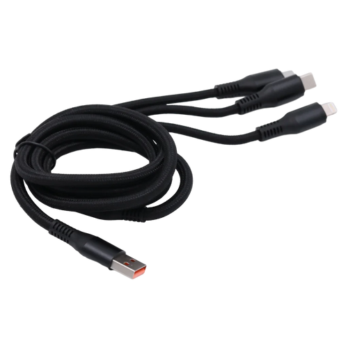 3-in-1 USB-Ladekabel aus Nylon, Fast Charge 66W (Schwarz)