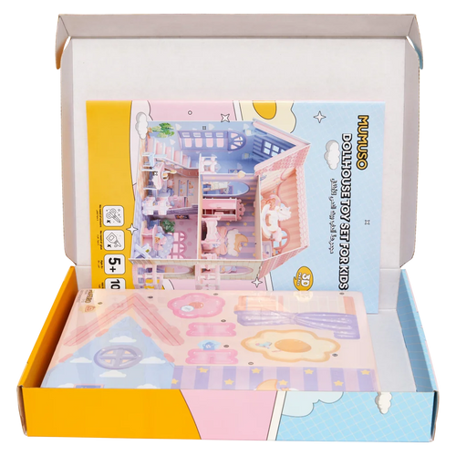 3D-Puppenhaus-Bauset aus Weißkarton, 108 Teile (Mehrfarbig)