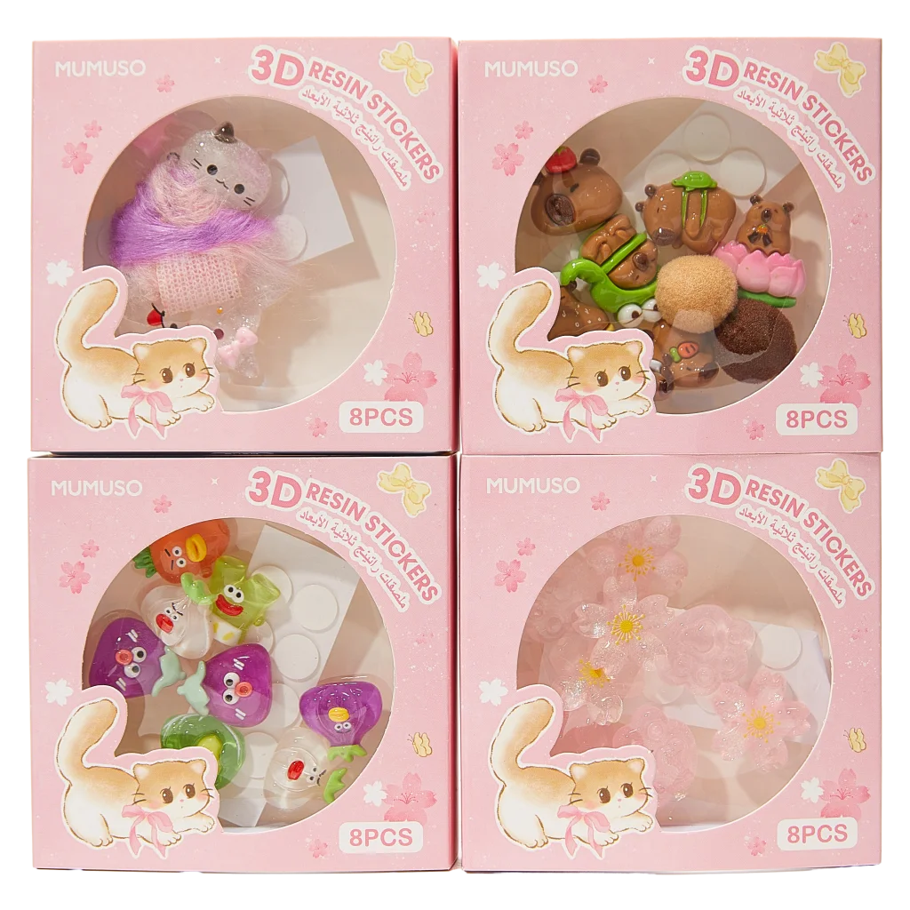 8-teiliges 3D-Resin-Sticker-Set mit verschiedenen Designs (Rosa/Lila/Beige/Bunt)