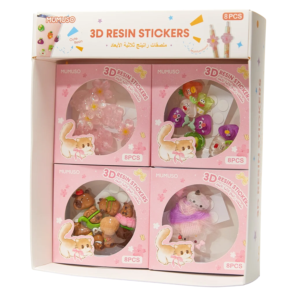 8-teiliges 3D-Resin-Sticker-Set mit verschiedenen Designs (Rosa/Lila/Beige/Bunt)