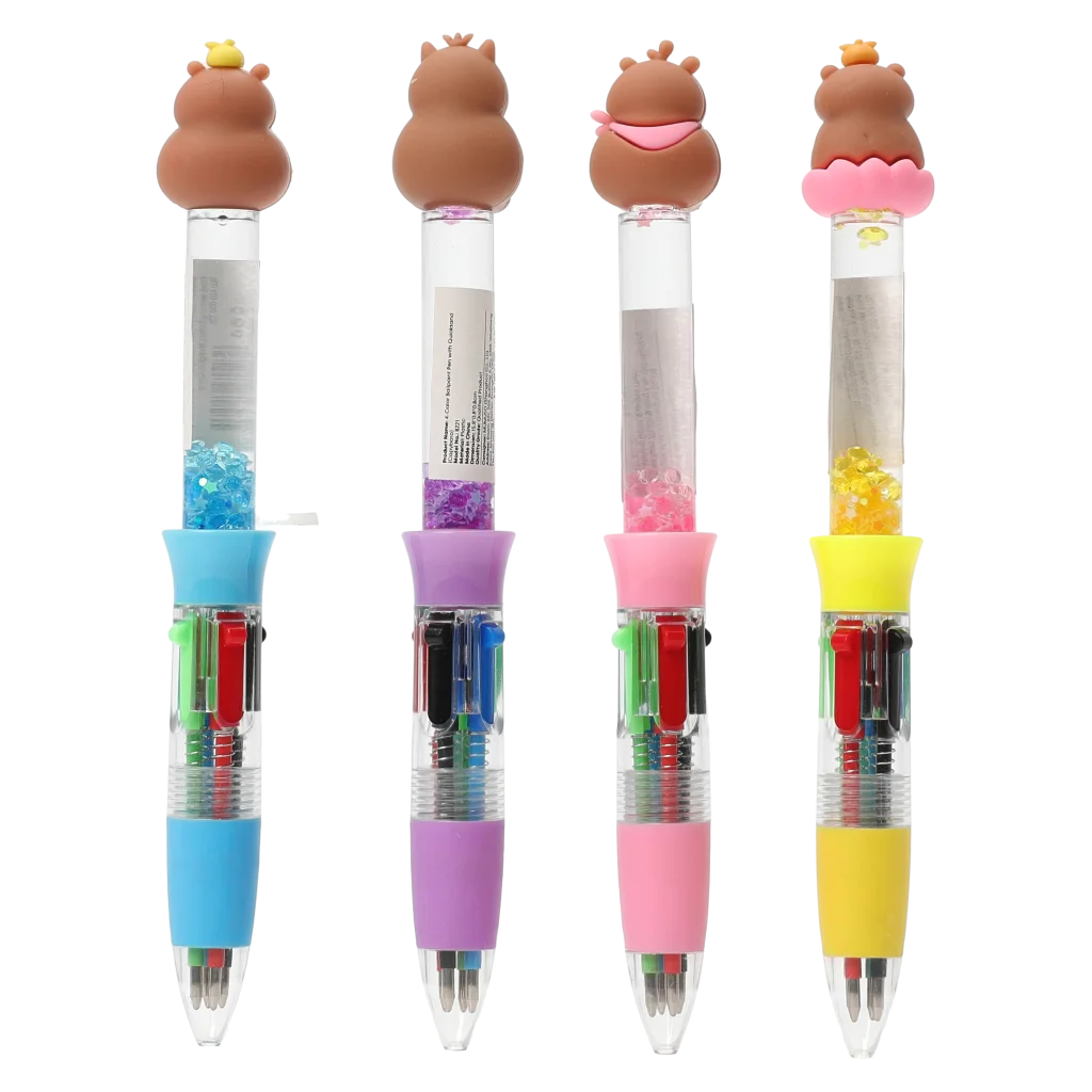 4-Farben-Kugelschreiber mit Capybara-Design (Hellblau/Lila/Rosa/Gelb)