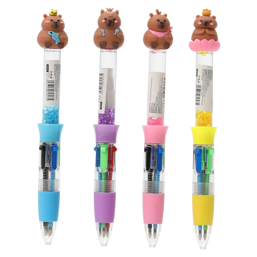4-Farben-Kugelschreiber mit Capybara-Design (Hellblau/Lila/Rosa/Gelb)
