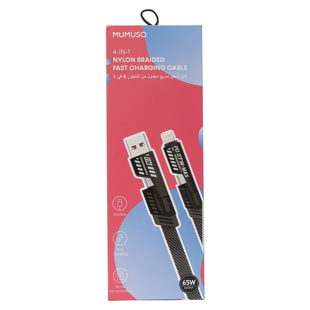 4-in-1 Ladekabel aus Nylon und Zinklegierung, robust (Rot/Schwarz)