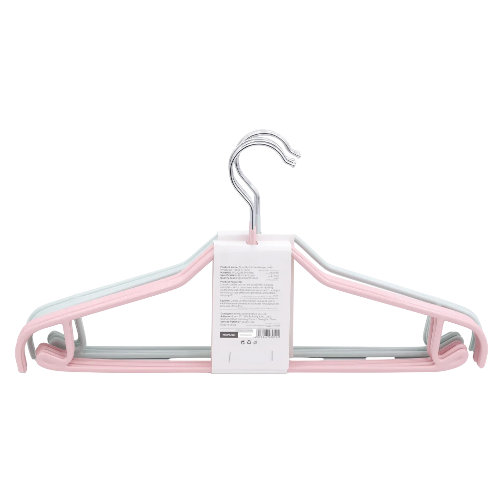 5er-Pack rutschfeste PVC-Kleiderbügel mit Windschutzhaken (Rosa/Grau)